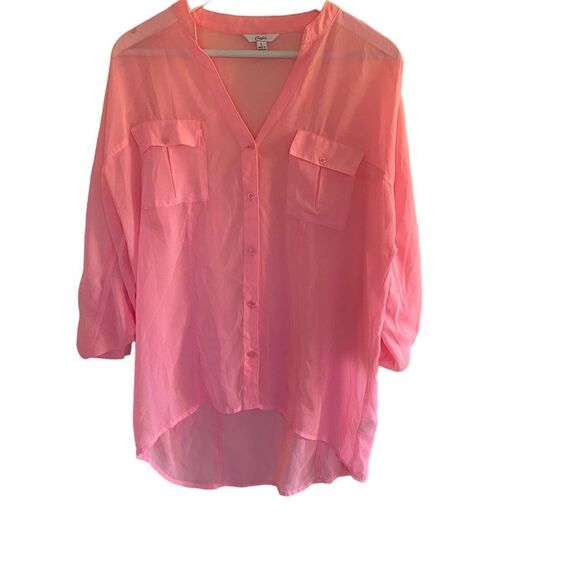 Candie’s pink sheer button down large blouse - Picture 1 of 9